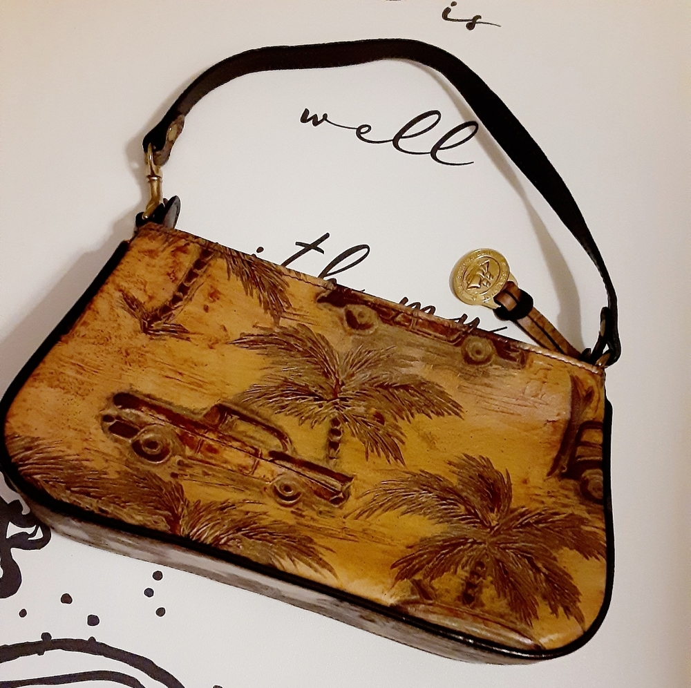 Brahmin Emma Chocolate Brown Copa Cabana Woody Car Leather Handbag Tote Purse
